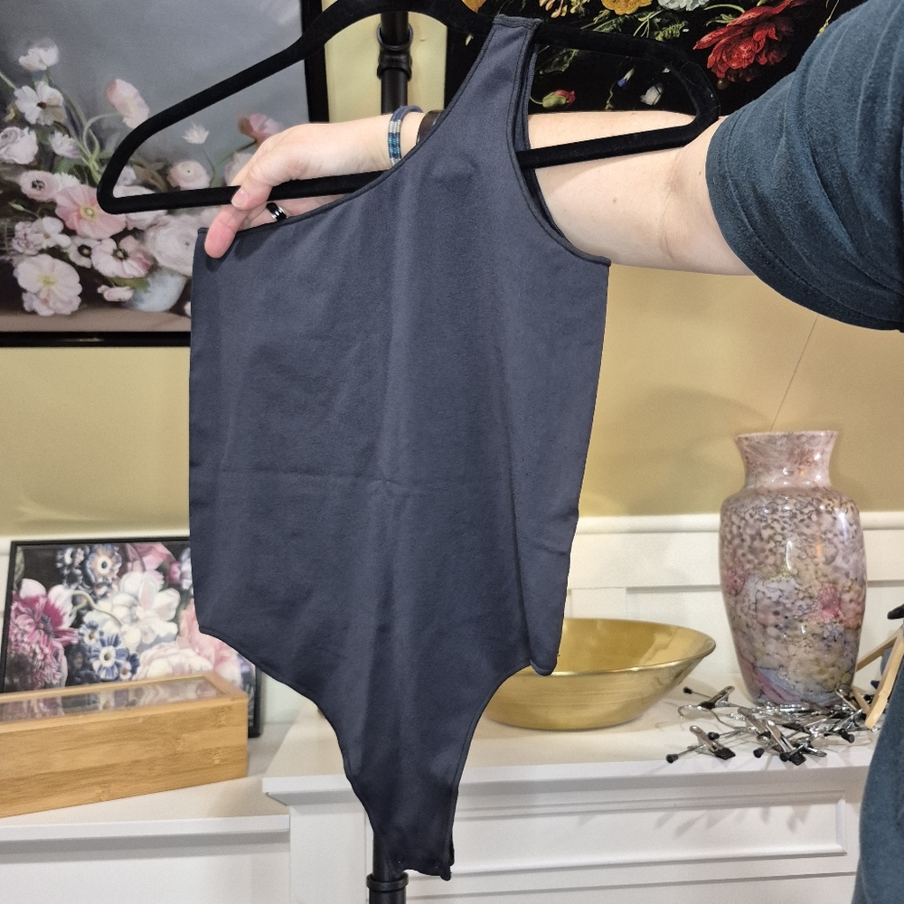 Sleek Charcoal Shapewear Bodysuit - Left Shoulder